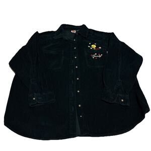 Vintage Loony Tunes Shirt Mens XL Green Corduroy Tweety Bird Cartoon 90s Y2K